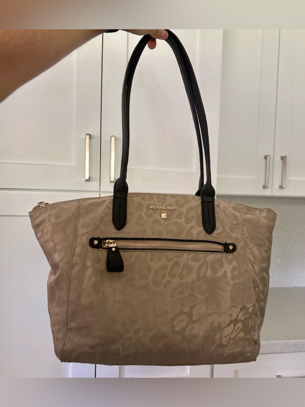 Michael Kors Kelsey Champagne Animal Print Tote Bag